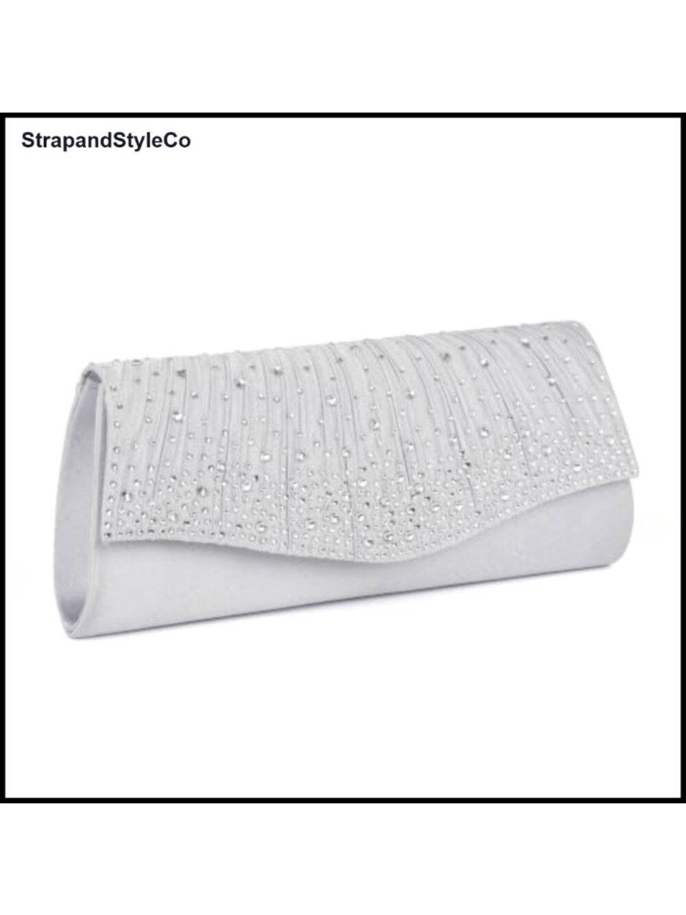 Rhinestone Satin Pleated Envelope Clutch Evening Bag Formal Purse